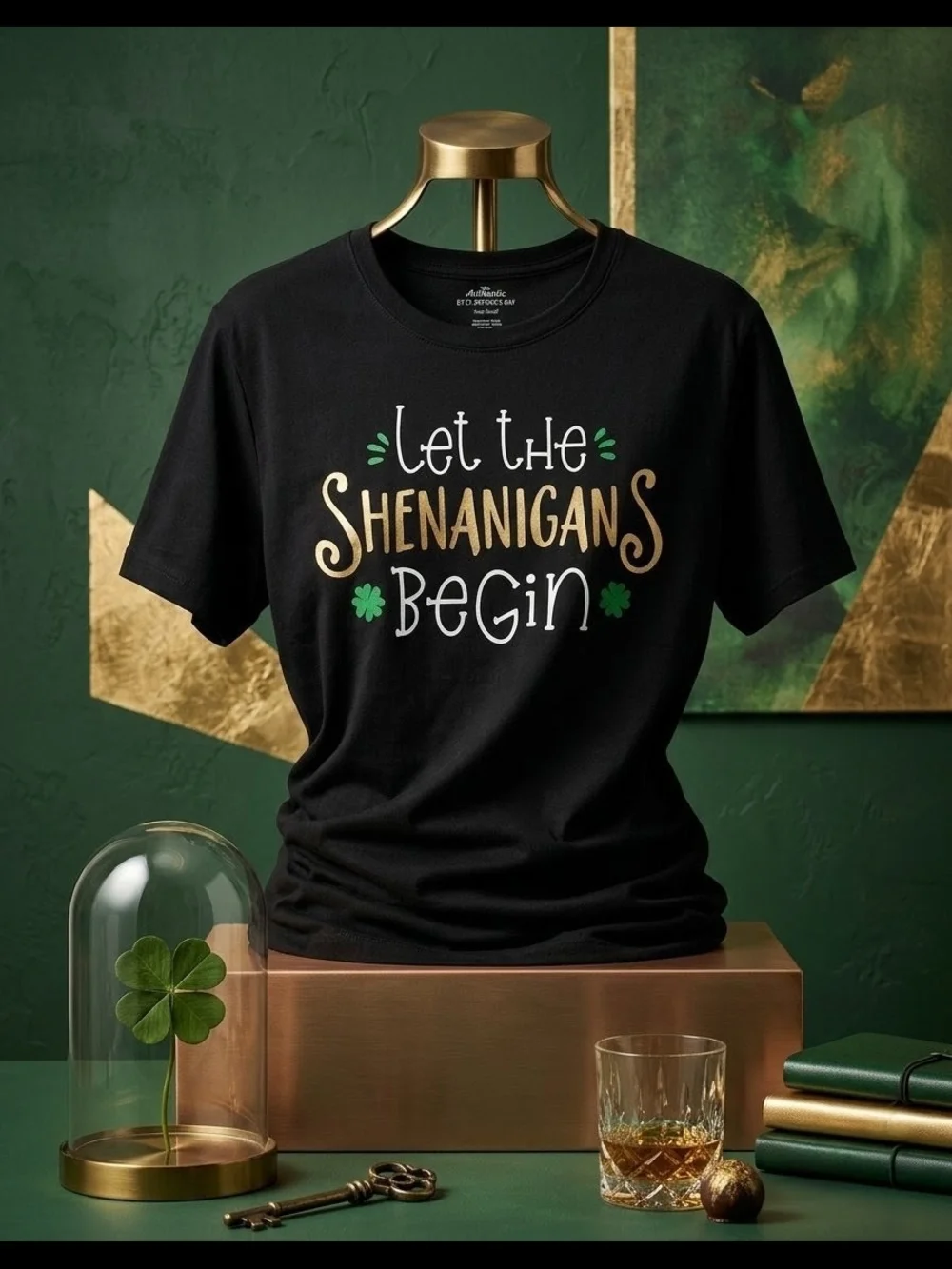Celebrate It Black Tee with Gold, White & Green St. Patrick’s Graphic